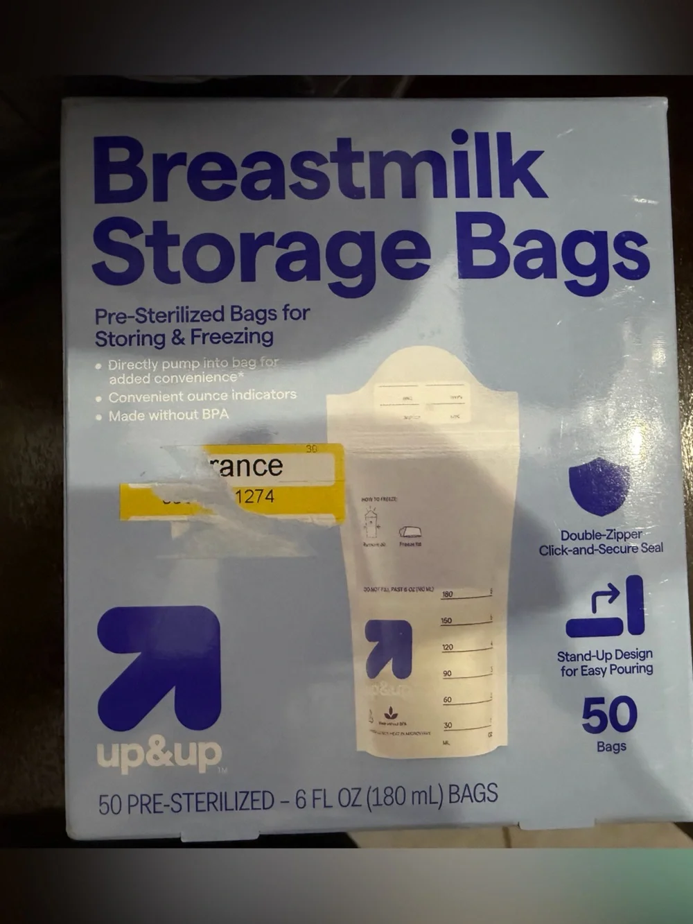 White & Blue Breastmilk Storage Bags - 50 Count